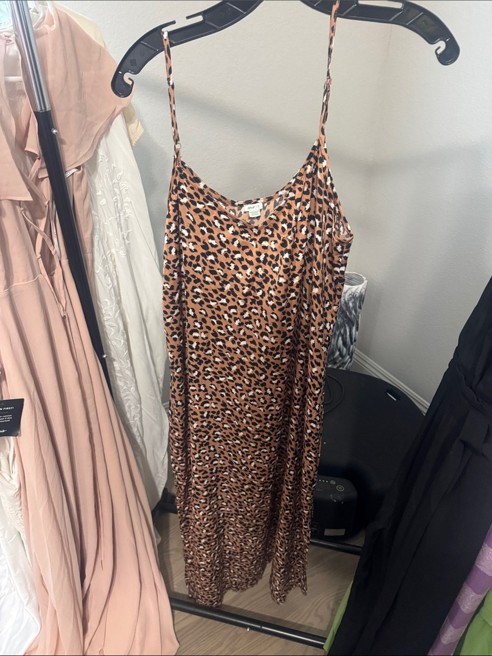 aerie Brown and Black Leopard-Print Maxi Slip Dress
